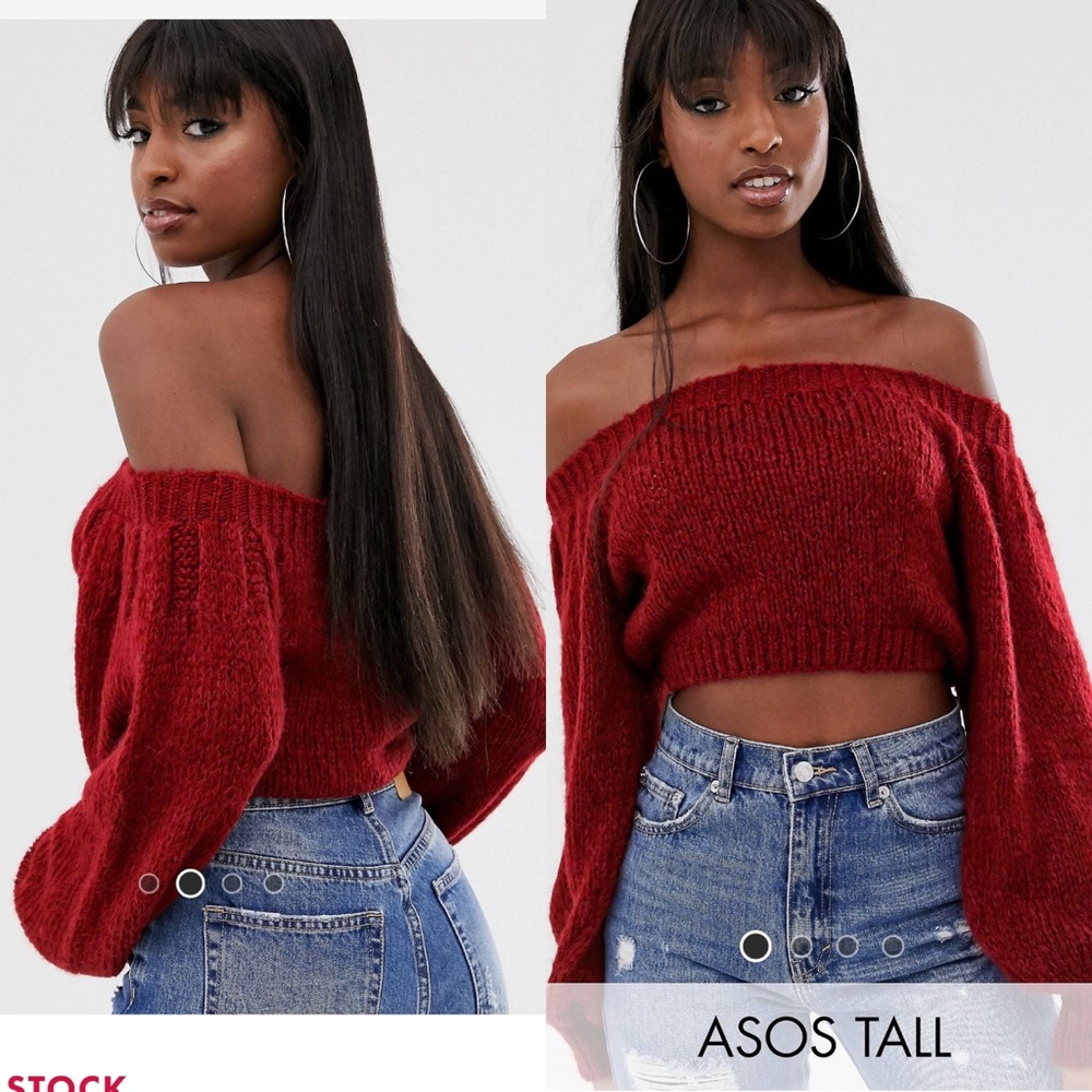ASOS crop off shoulder yarn sweater